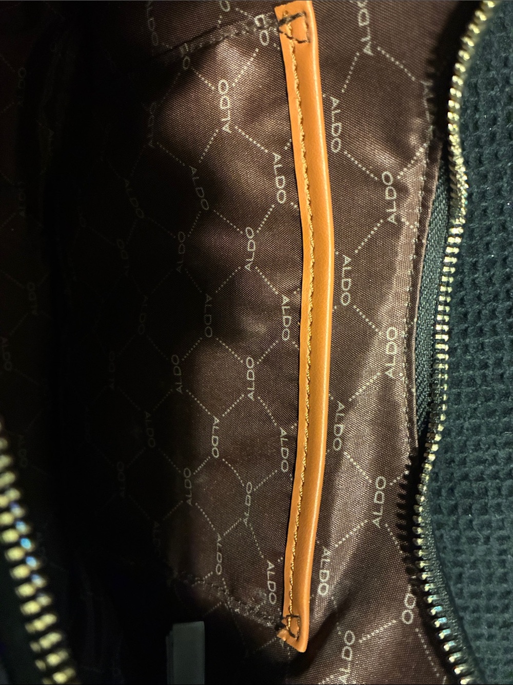 Aldo Black Logo-Print Crescent Shoulder Bag with Tan Strap - Picture 3 of 4